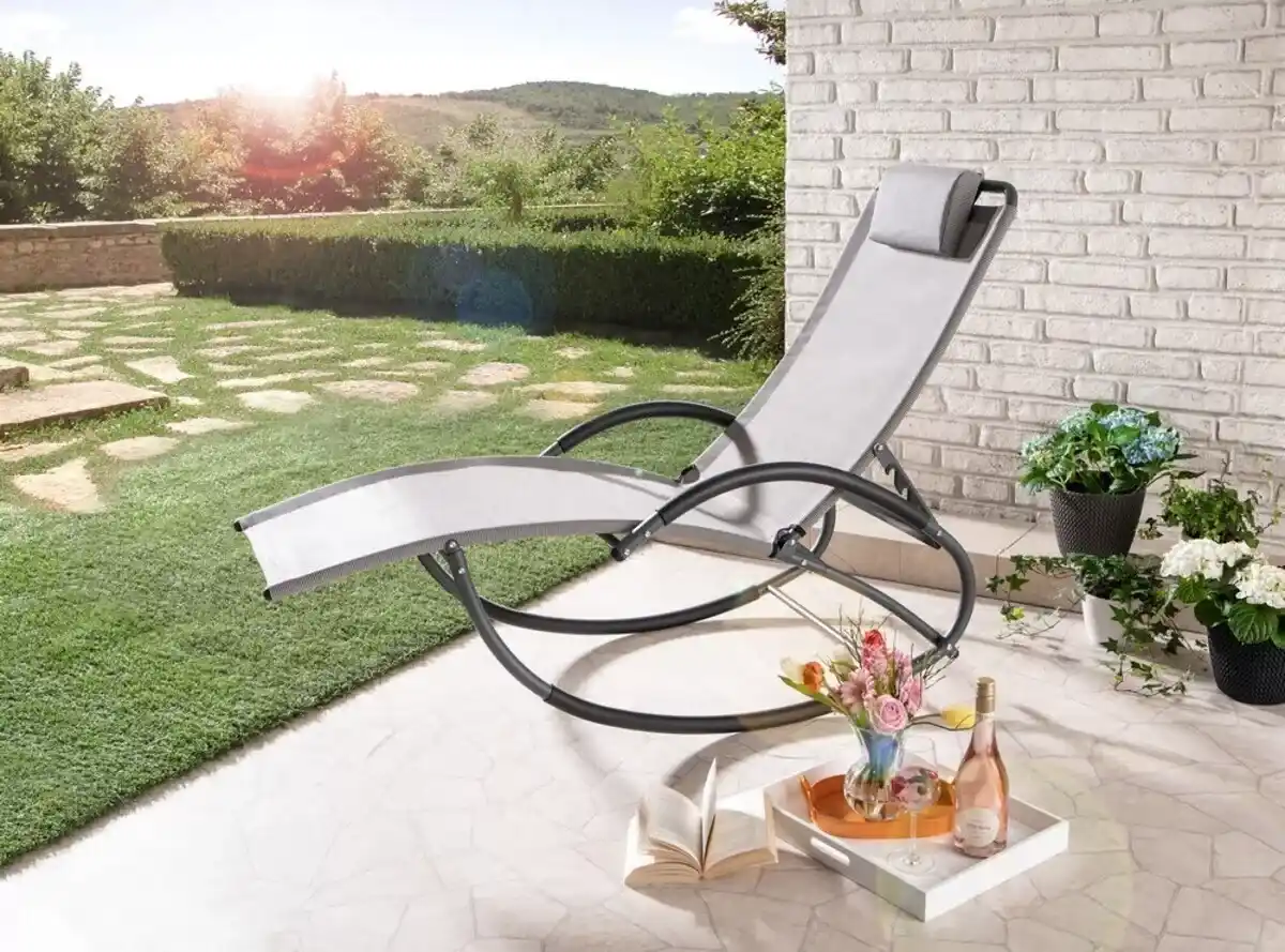 Bild 2 von Schaukelliege mit Kissen verstellbar, ca. 177-143 x 63 x 64-106 cm - Grau