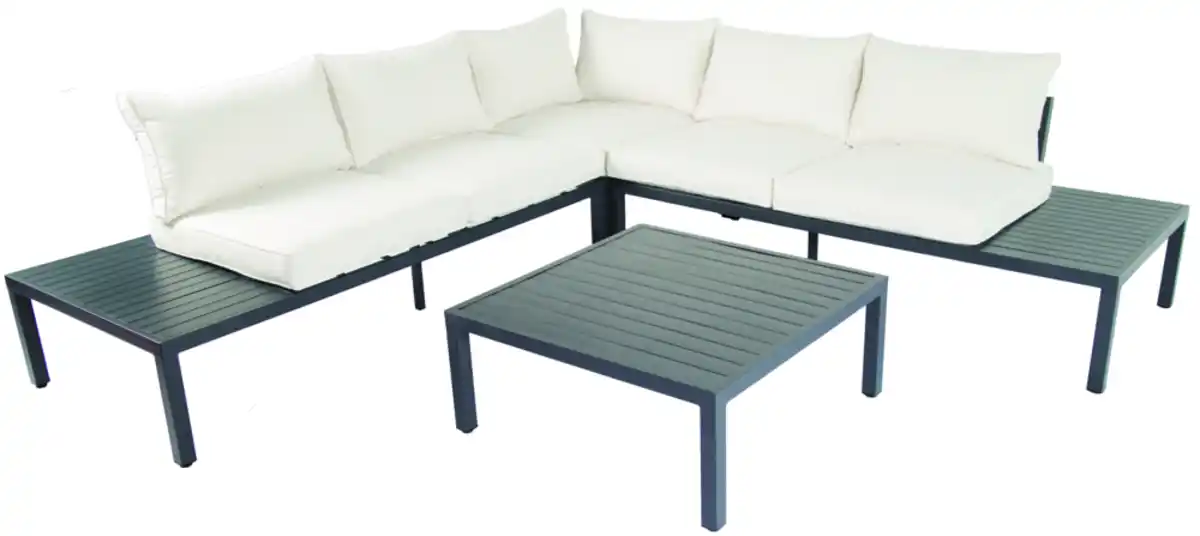 Bild 3 von Aluminium Eckloungeset 14 tlg. mit Tischablage & Polsterkissen schwarz / creme