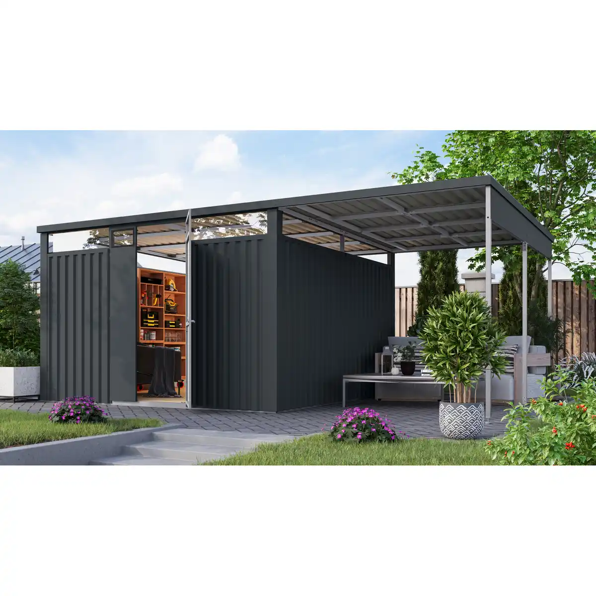 Bild 1 von Karibu Metallgerätehaus-Set 'Polaris 3,5' anthrazit 560 x 220 x 343 cm