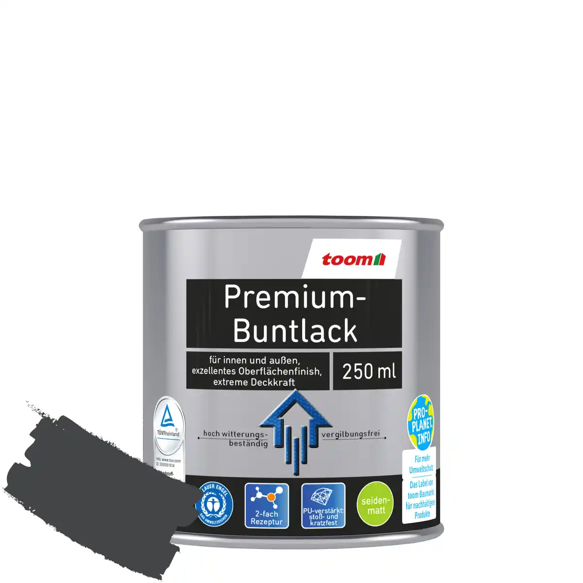 Bild 1 von toom Premium-Buntlack grau seidenmatt 250 ml