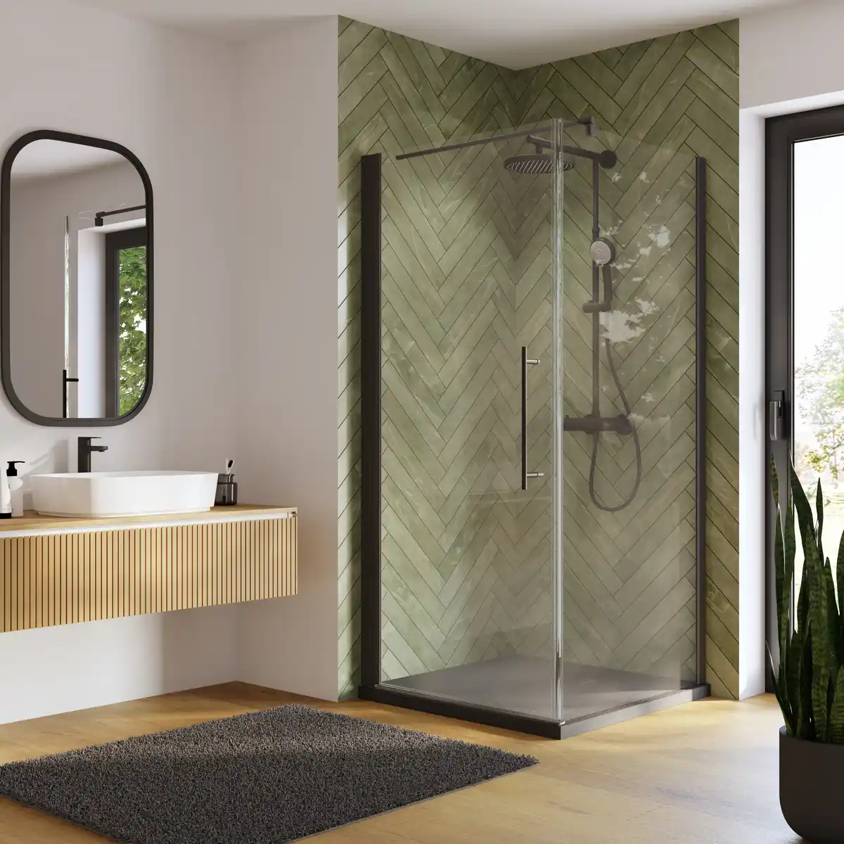 Bild 1 von Breuer Seitenwand 'Beta' links für Drehtür, Intima CER+, schwarz matt, teilgerahmt, 80 x 190 cm