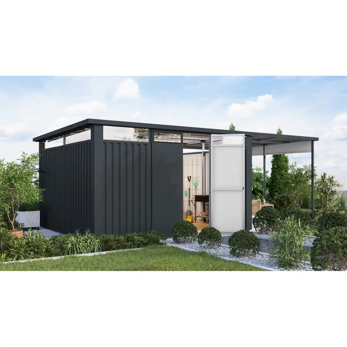 Bild 1 von Karibu Metallgerätehaus-Set 'Polaris' anthrazit 594 x 220 x 343 cm