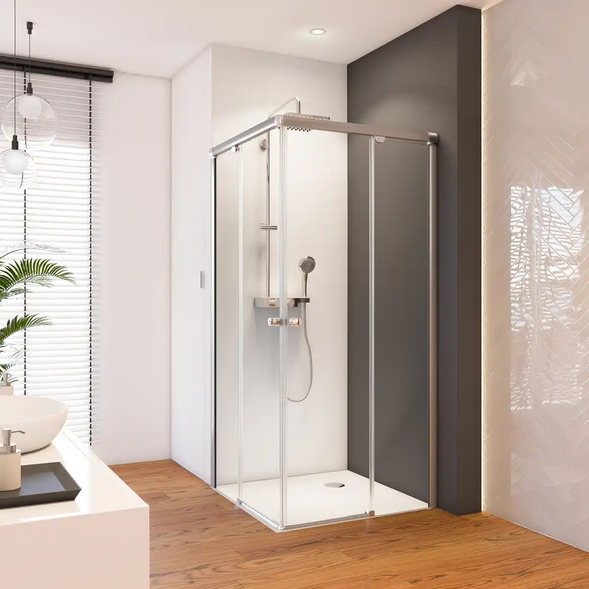 Bild 1 von toom Eckdusche 'Beta' mit Schiebetür chromfarben 80 x 190 x 80 cm
