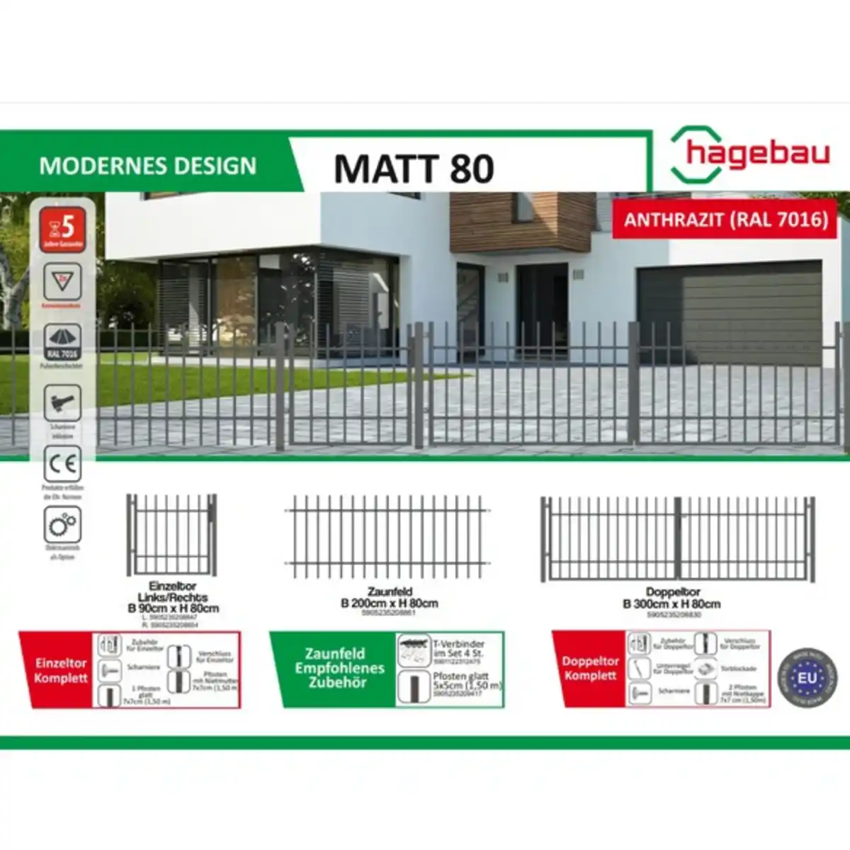 Bild 2 von Doppeltor »Matt 80«, BxH: 300 x 80 cm, inkl. Pfosten, anthrazit, verzinkt