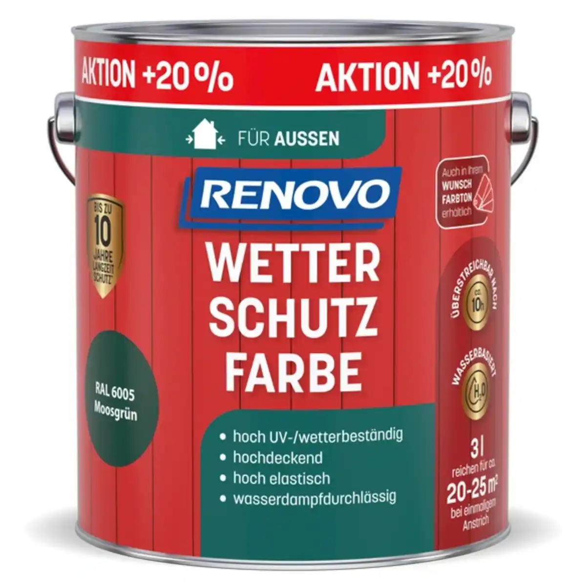 Bild 1 von Wetterschutzfarbe, seidenglänzend, moosgrün RAL 6005, 3 L