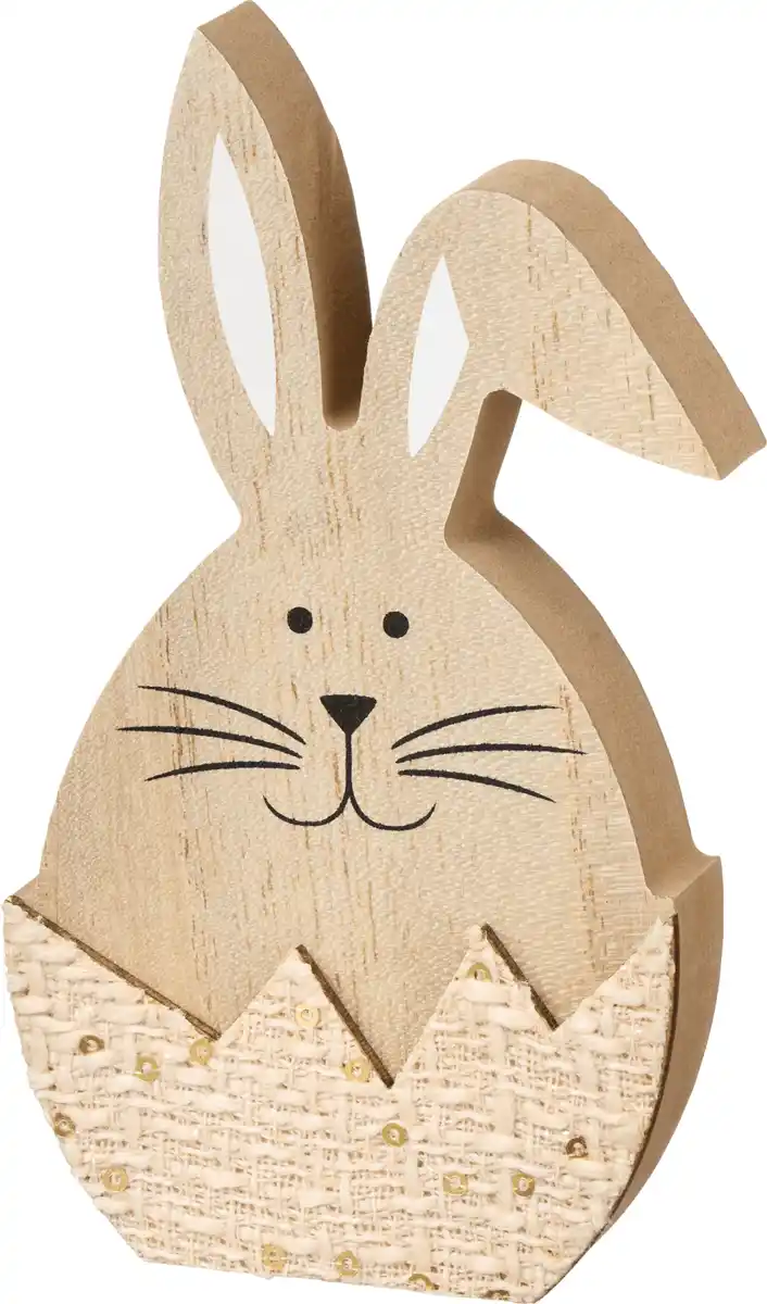 Bild 1 von BOLTZE Holzhase in Eischale mit Stoff & Pailletten, natur-beige