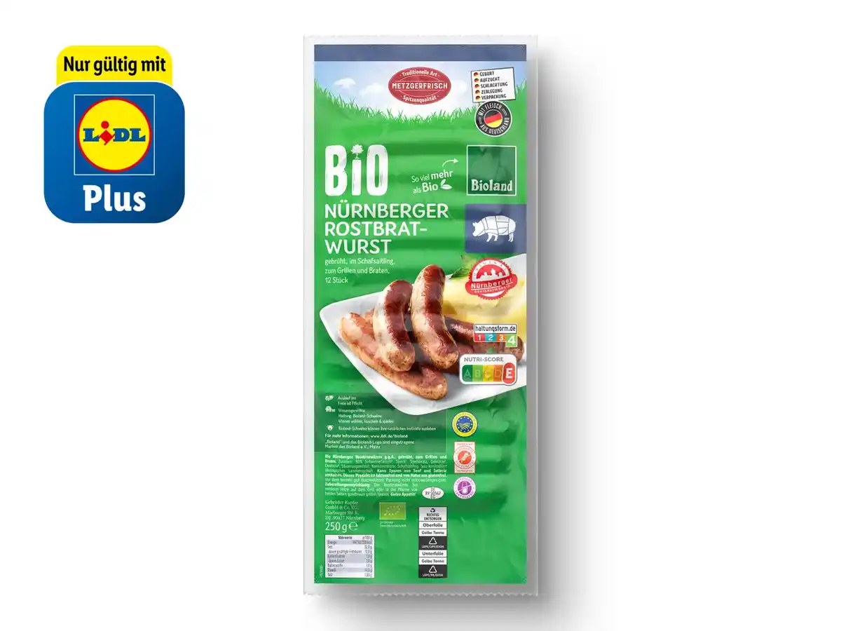 Bild 1 von Bioland Nürnberger Rostbratwurst,  250 g
