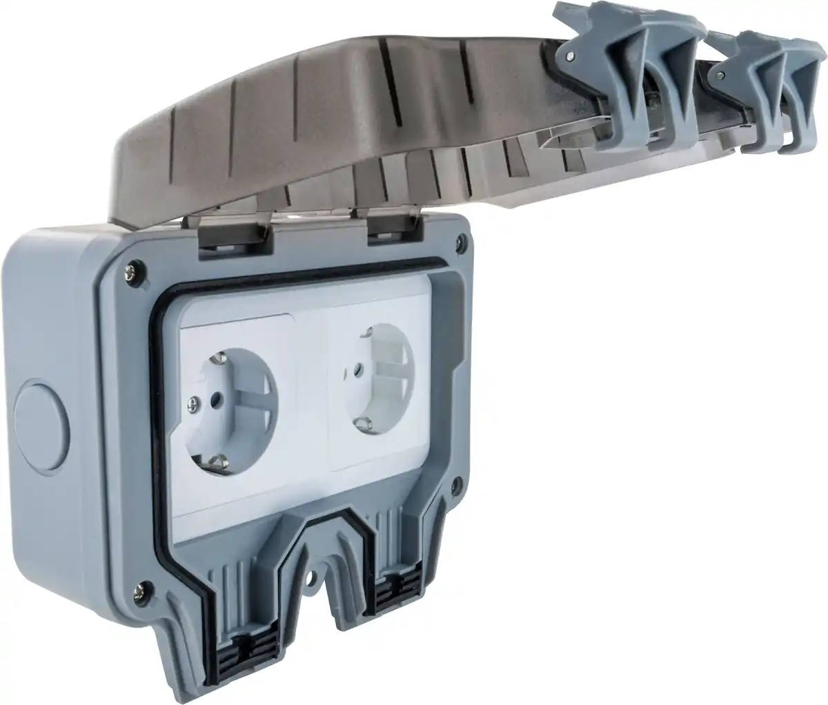 Bild 1 von Schwaiger Aufputz Steckdose 2-fach, hellgrau