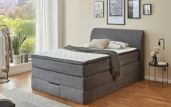 Bild 1 von Boxspringbett Kurt, grau, 120 x 200 cm, Härtegrad 2/3