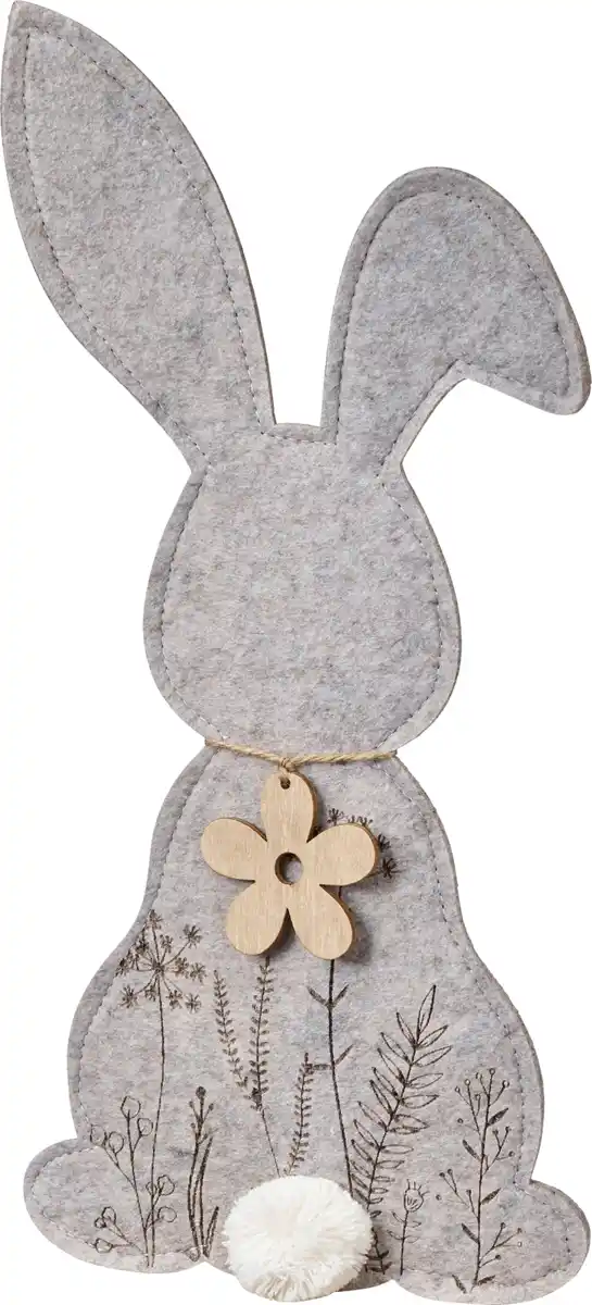 Bild 1 von Dekorieren & Einrichten Filzaufsteller, Hase mit Holzblumenanhänger & Puschel, beige