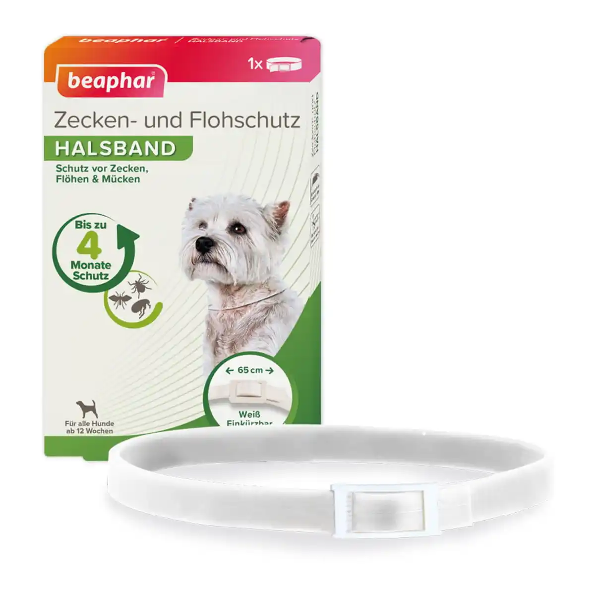 Bild 1 von Beaphar Zecken- und Flohschutz Hundehalsband weiß 65 cm