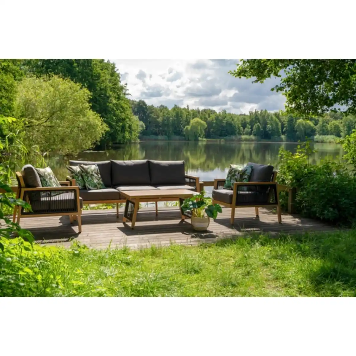 Bild 2 von Loungeset »ALICANTE«, 1 x Sofa, 2 x Sessel, 1 x Tisch, inkl. Auflagen, Aluminium, Holzoptik