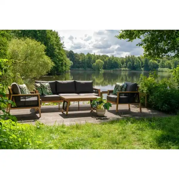 Bild 2 von Loungeset »ALICANTE«, 1 x Sofa, 2 x Sessel, 1 x Tisch, inkl. Auflagen, Aluminium, Holzoptik