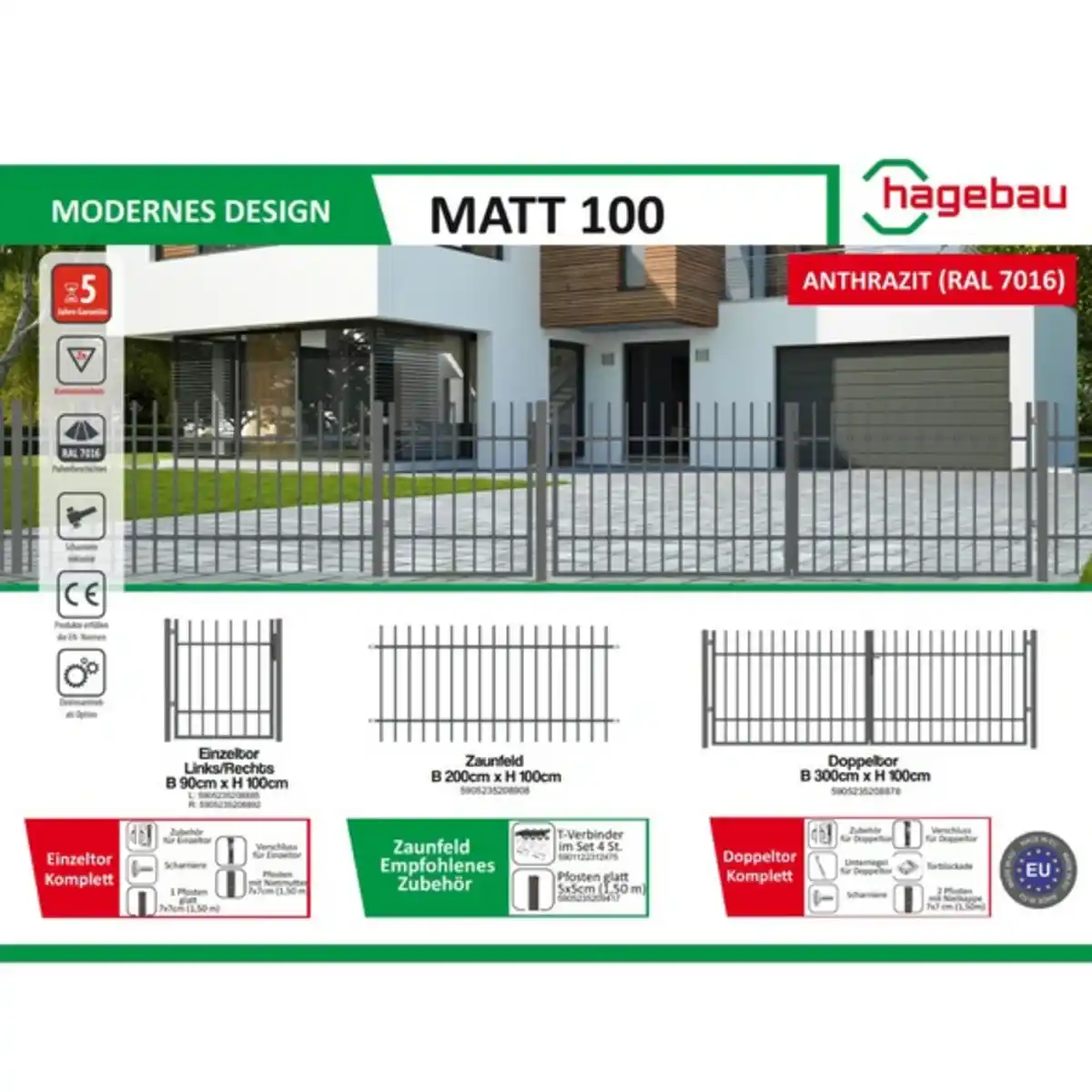Bild 4 von Zaunfeld »Matt 100«, 200x100 cm, anthrazit, verzinkt