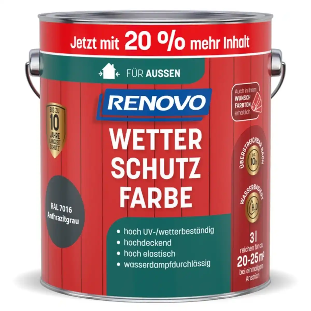 Bild 1 von Wetterschutzfarbe, wb 3,0L anthrazit RAL 7016 Aktion +20 Proz.