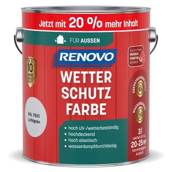 Bild 2 von Wetterschutzfarbe, wb 3,0L lichtgrau RAL 7035 Aktion +20 Proz.