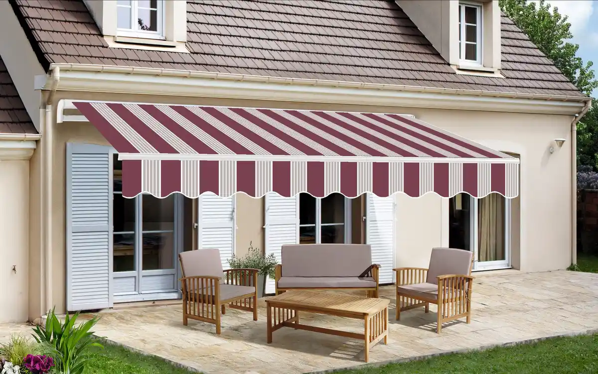 Bild 1 von TrendLine Gelenkarm-Markise 4 x 2,5 m rot-weiß-weiß gestreift