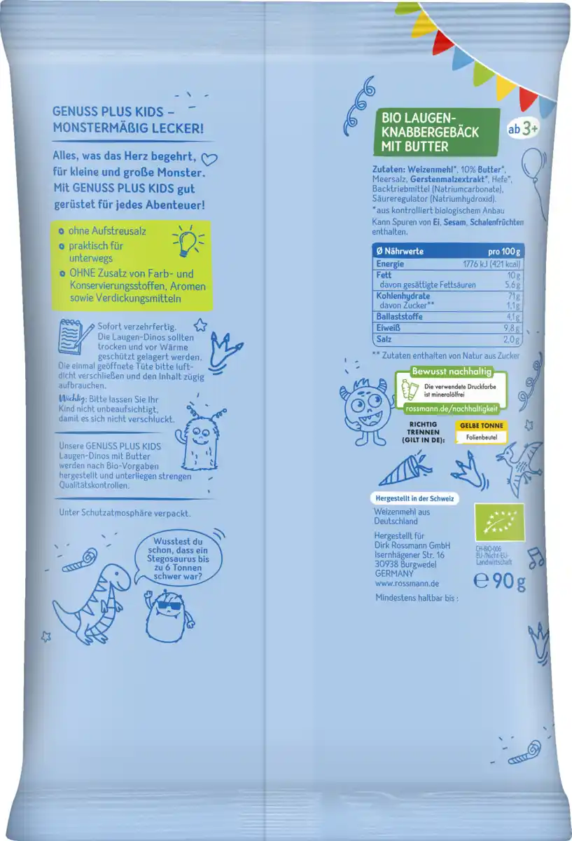 Bild 2 von GENUSS PLUS KIDS Bio Laugen-Dinos, 90 g
