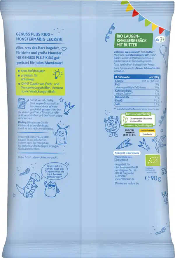 Bild 2 von GENUSS PLUS KIDS Bio Laugen-Dinos, 90 g