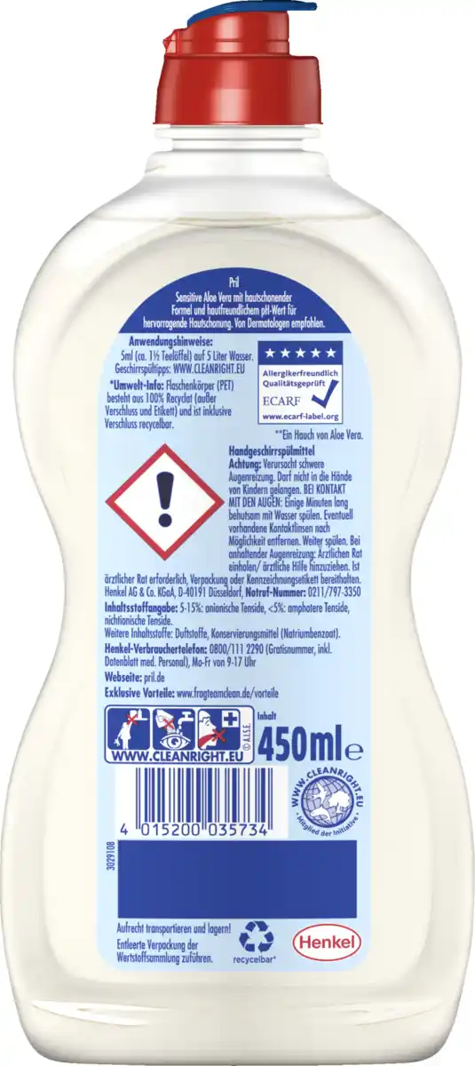 Bild 2 von Pril Sensive Aloe Vera Spülmittel, 450 ml