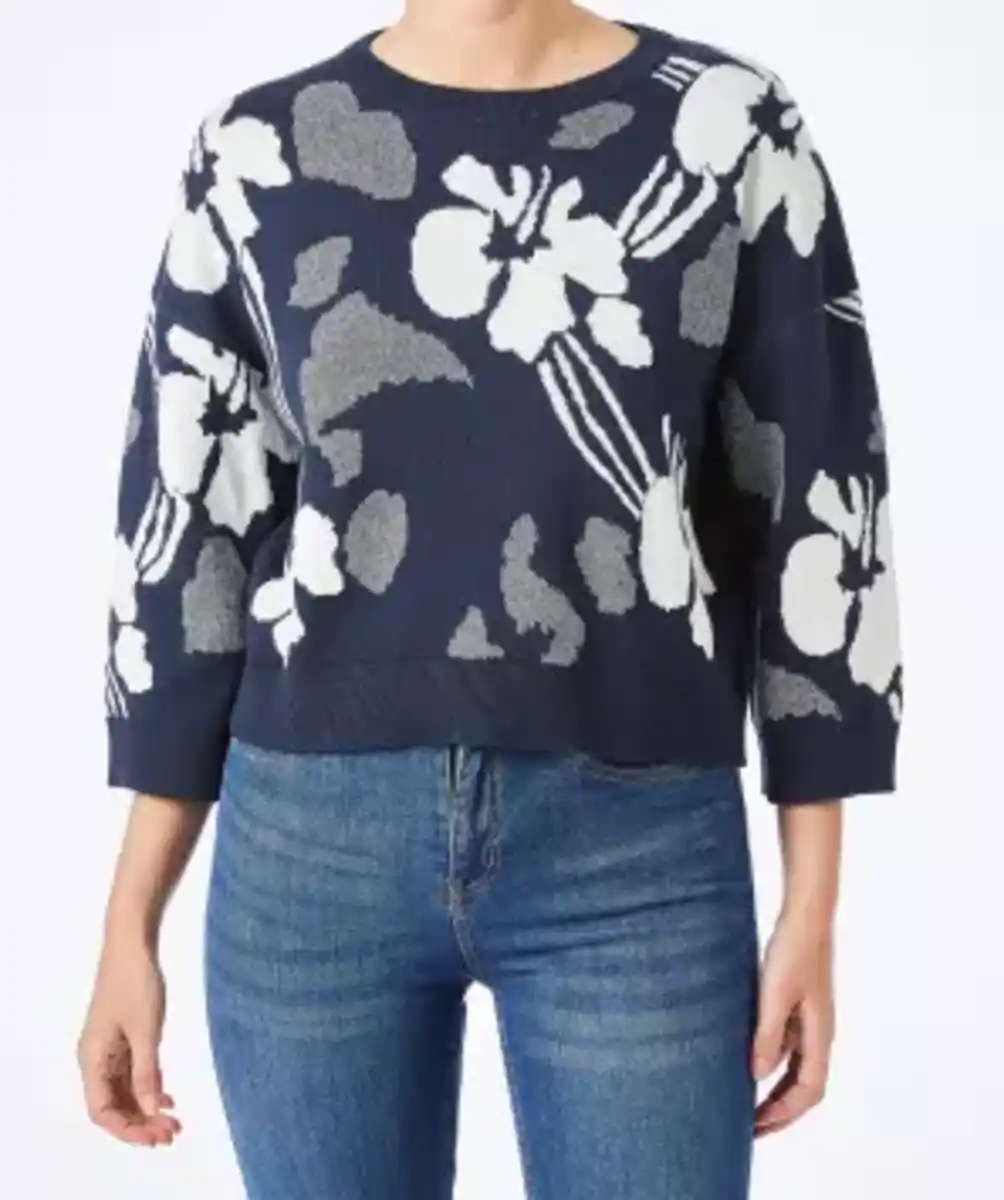 Bild 1 von Feinstrickpullover Blumen, blau gemustert