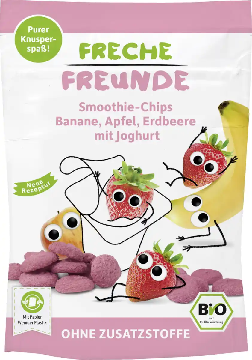 Bild 1 von Freche Freunde Bio Smoothie-Chips Banane, Apfel, Erdbeere mit Joghurt, 16 g