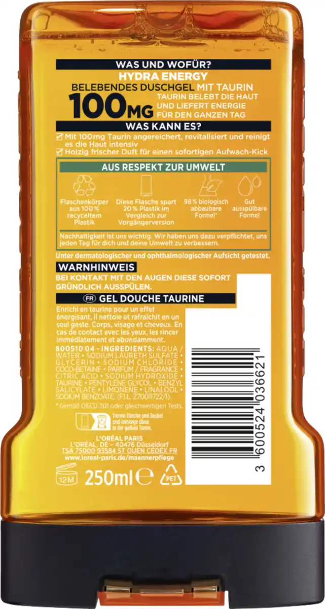 Bild 2 von L’Oréal Paris men expert Duschgel & Shampoo Hydra Energy mit Taurin, 250 ml