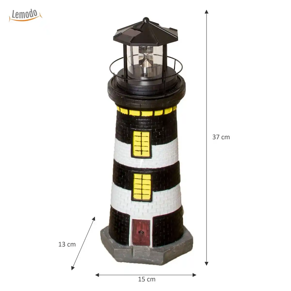 Bild 2 von Gartendeko Leuchtturm mit Solar schwarz/weiß, handbemalte Gartenfigur 37 cm hoch
