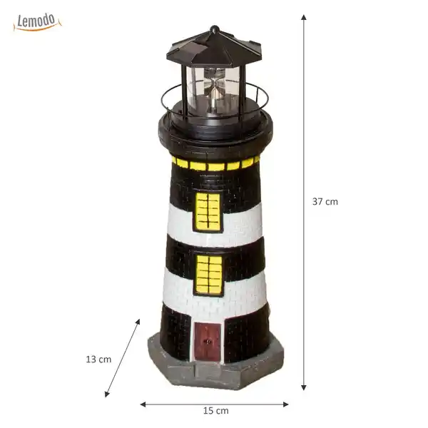 Bild 2 von Gartendeko Leuchtturm mit Solar schwarz/weiß, handbemalte Gartenfigur 37 cm hoch