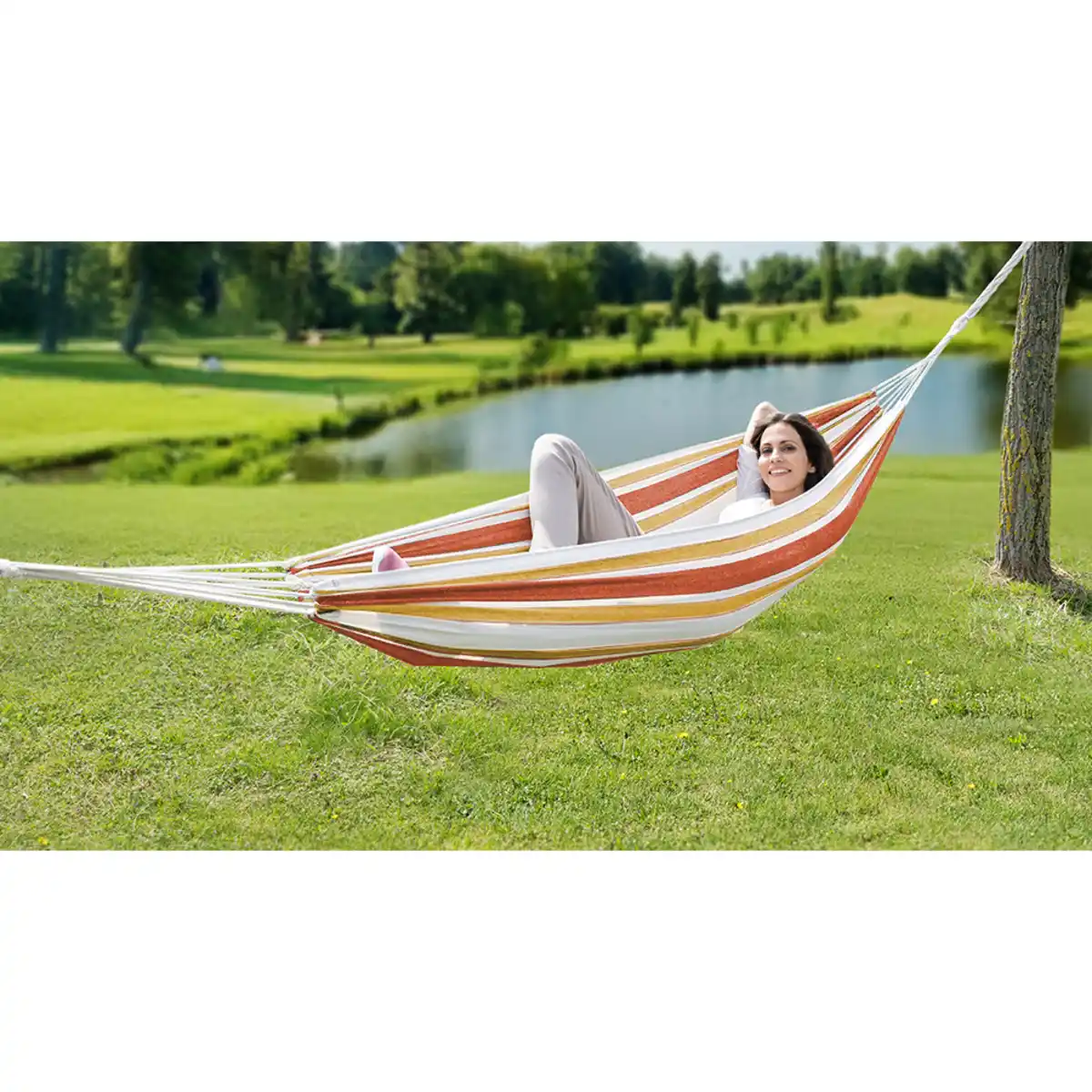 Bild 2 von Stoff- Hängematte - orange/weiß gestreift