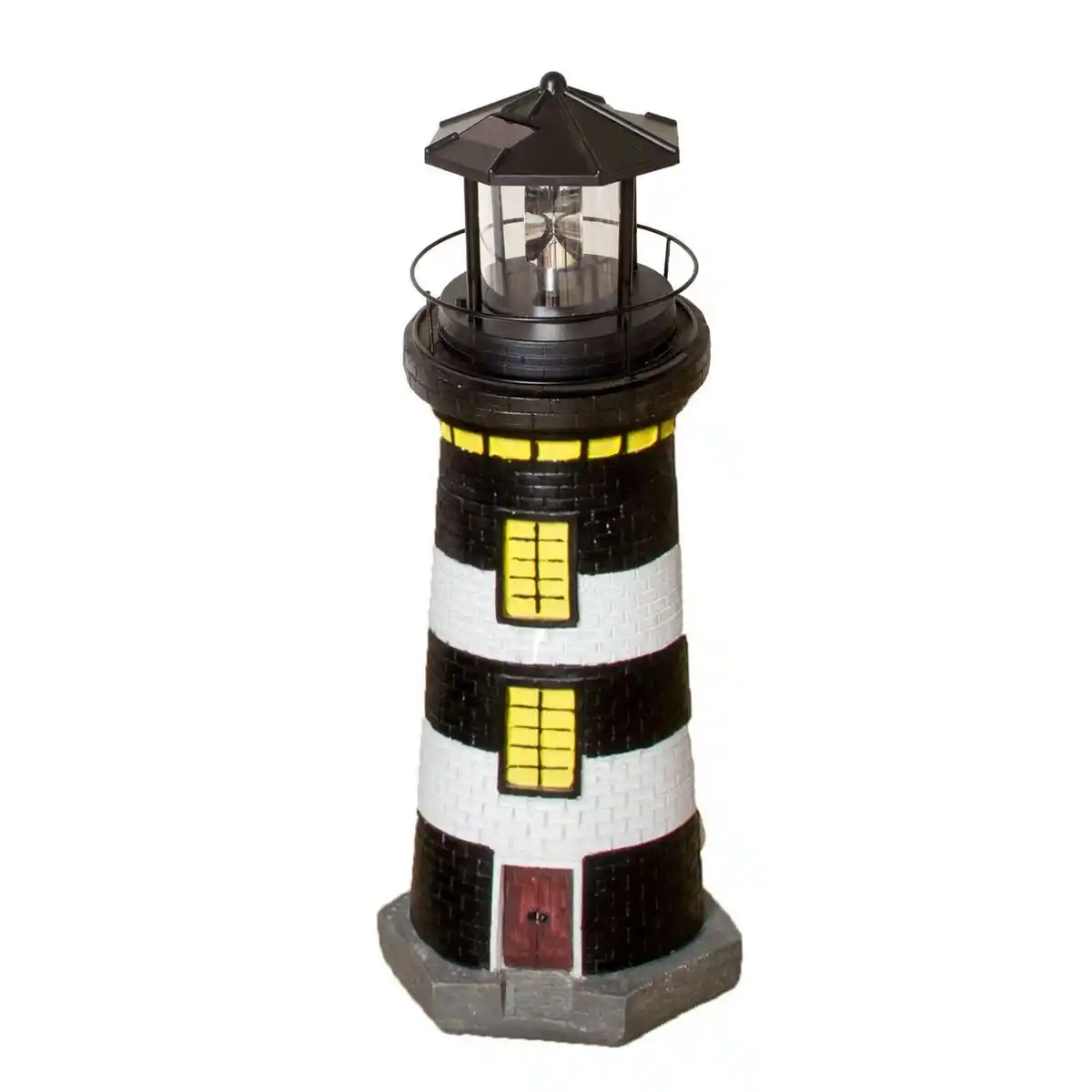 Bild 1 von Gartendeko Leuchtturm mit Solar schwarz/weiß, handbemalte Gartenfigur 37 cm hoch