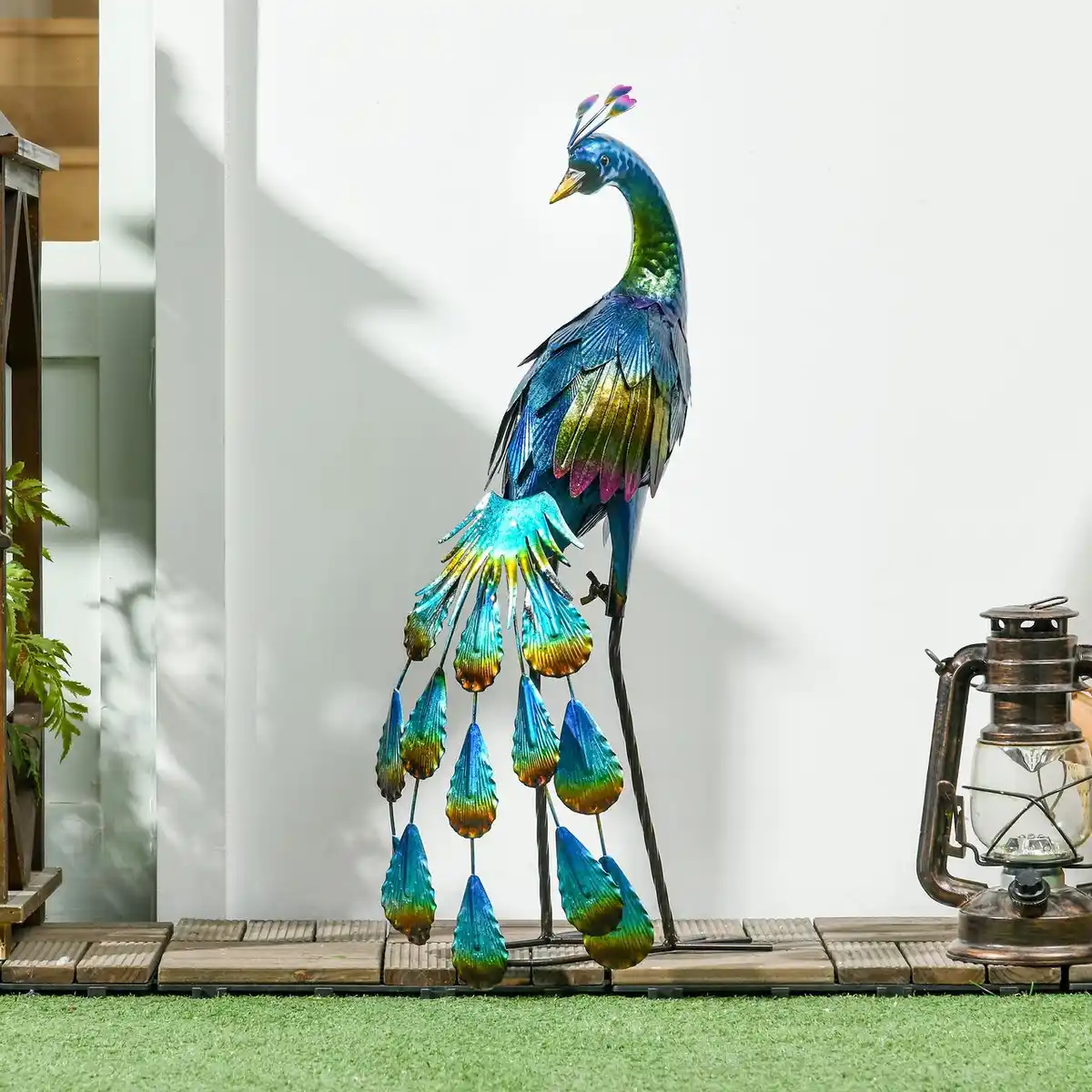 Bild 2 von Outsunny Gartenstatue Pfau, 59 cm Gartenfigur, wetterbeständig für Balkon