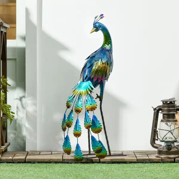 Bild 2 von Outsunny Gartenstatue Pfau, 59 cm Gartenfigur, wetterbeständig für Balkon
