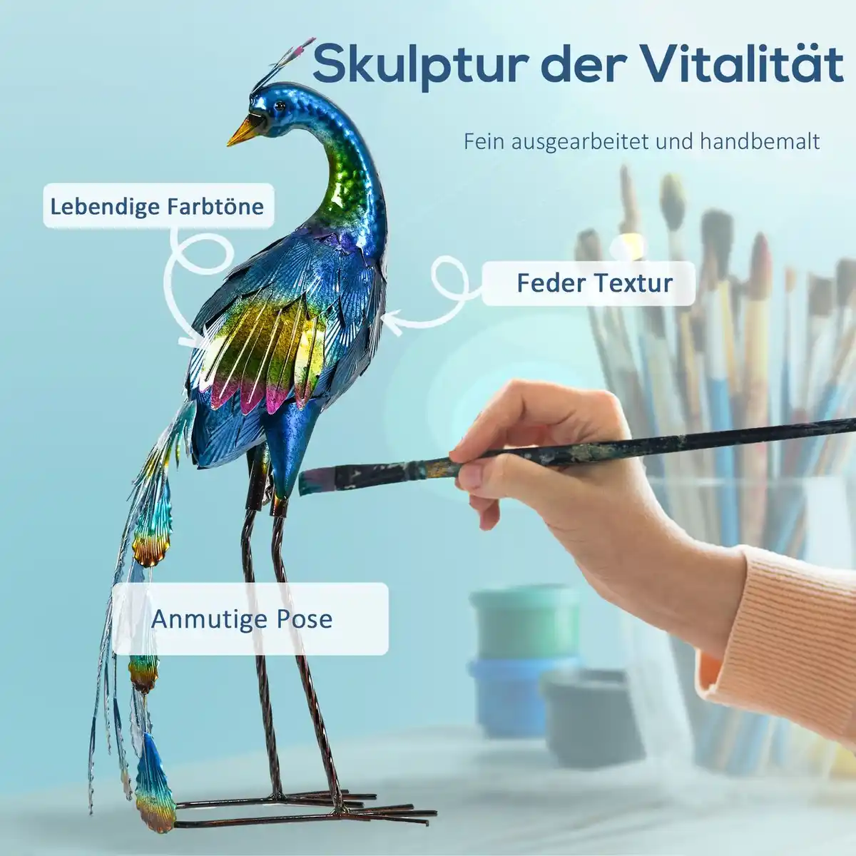 Bild 4 von Outsunny Gartenstatue Pfau, 59 cm Gartenfigur, wetterbeständig für Balkon