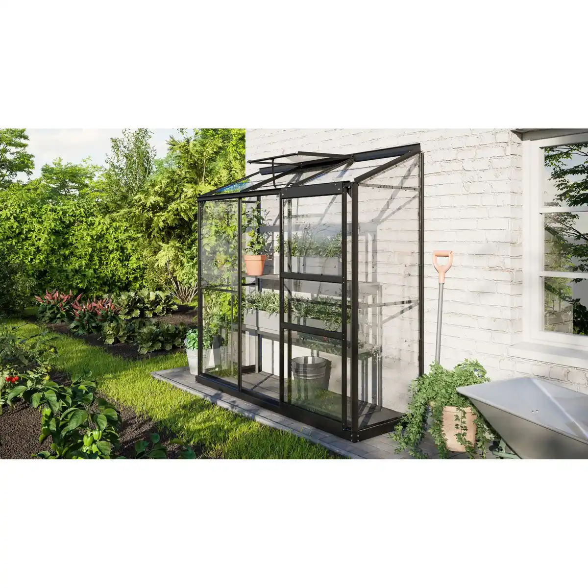 Bild 1 von Vitavia Anlehngewächshaus 'Ida 1300' 192,8 x 68,8 cm mit 3 mm Sicherheitsglas schwarz