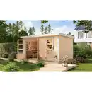 Bild 1 von Karibu Metall-Holzgartenhaus 'Antaris A' Fichtenholz naturbelassen Metall weiß 400,5 x 209 x 213,5 cm
