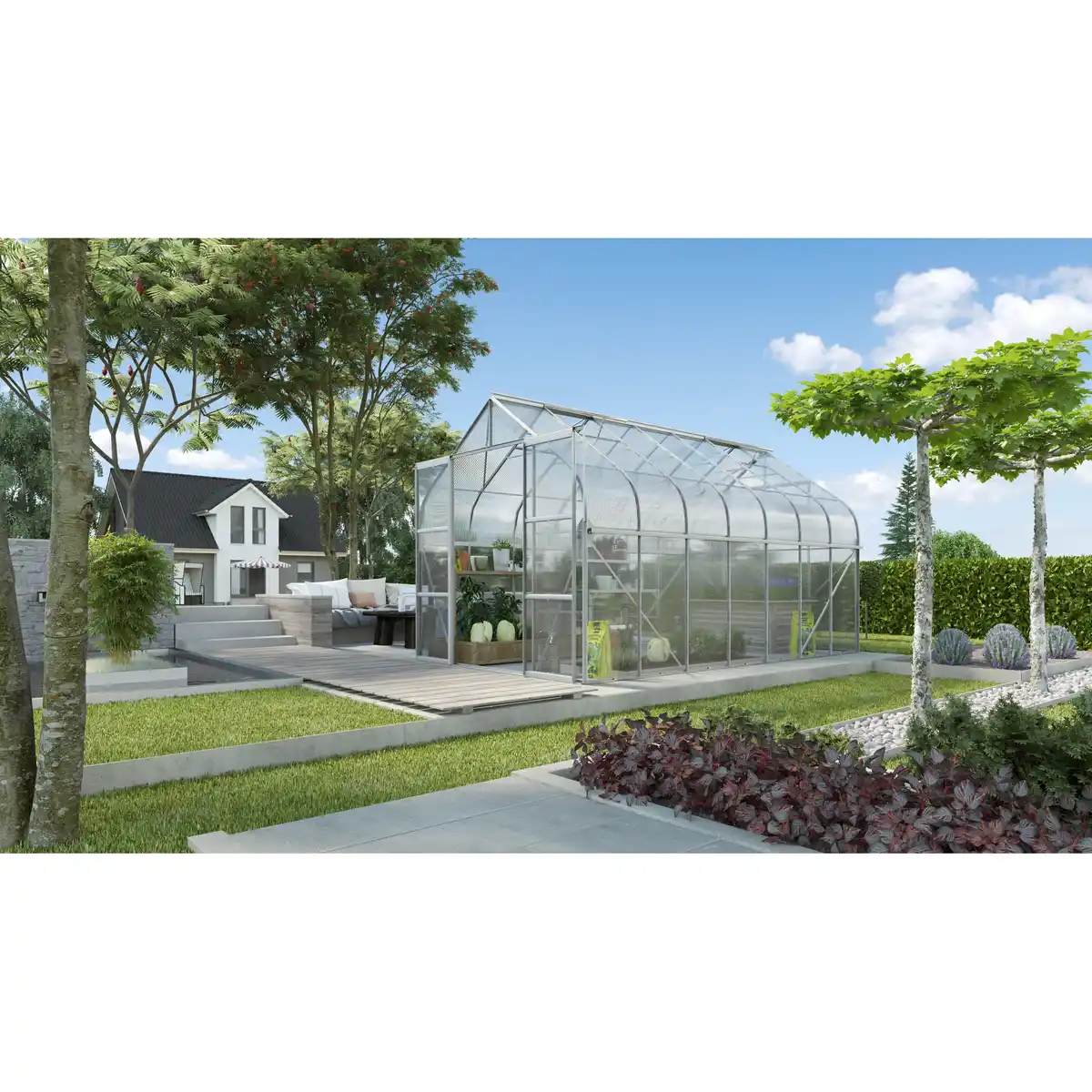 Bild 1 von Vitavia Gewächshaus 'Diana 1500' 254 x 441 cm mit 4 mm Hohlkammerplatten aluminiumfarben