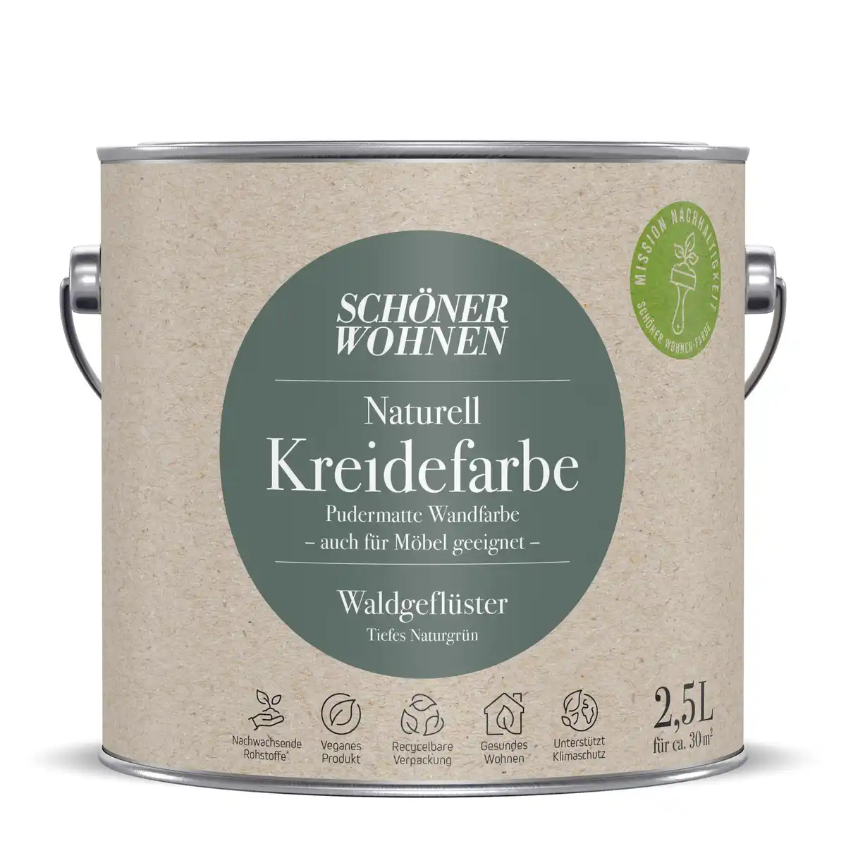 Bild 1 von Schöner Wohnen Farbe Naturell Kreidefarbe 'Waldgeflüster' dunkelgrün matt 2,5 l