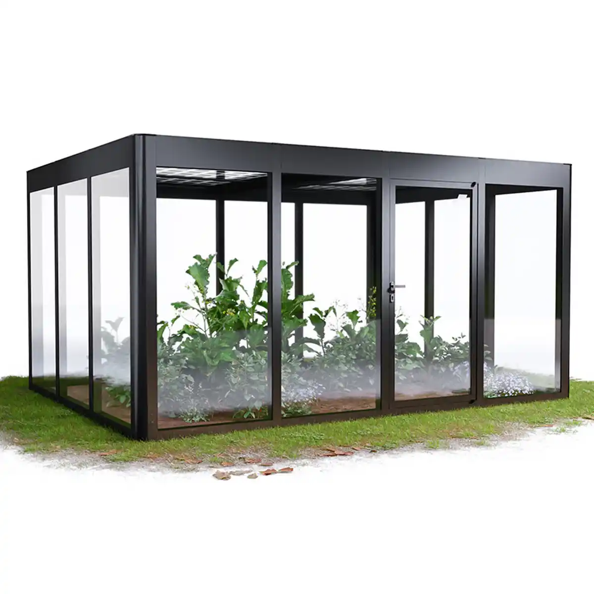 Bild 1 von SunElements Gewächshaus 'SunGarden Energy 3.4' 443 x 338 cm mit 6 mm Acrylglas Solardach anthrazit-metallic