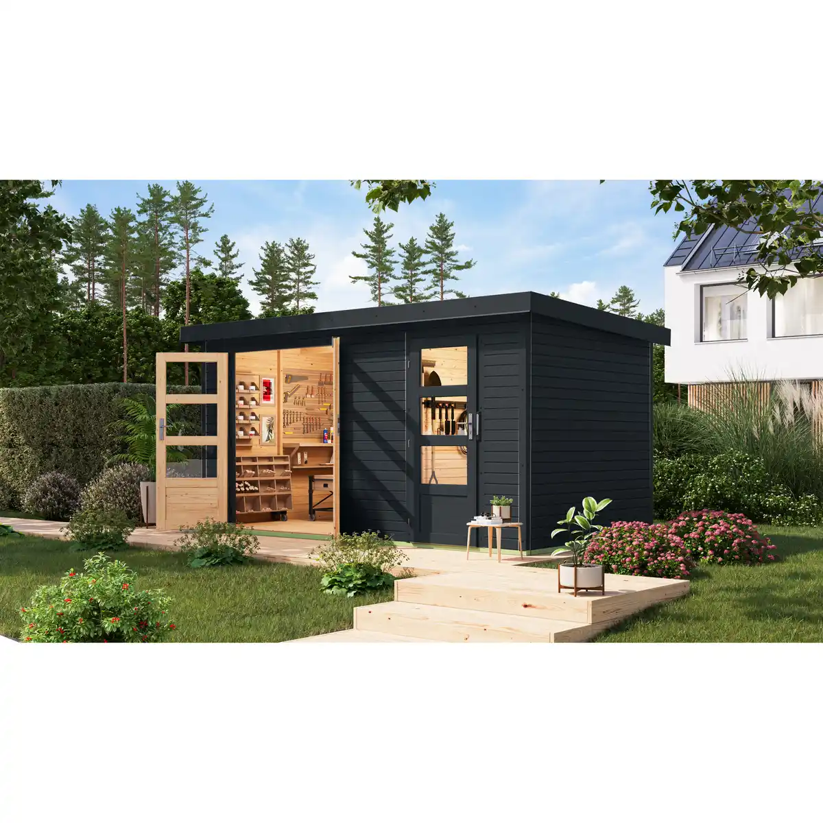 Bild 1 von Karibu Metall-Holzgartenhaus 'Antaris C' Fichtenholz anthrazit Metall anthrazit 400,5 x 209 x 213,5 cm