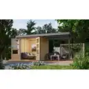 Bild 1 von Karibu Metall-Holzgartenhaus-Set 'Komet 2 A' Fichtenholz naturbelassen Metall graualuminium 438 x 208,5 x 213 cm