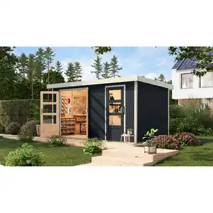 Karibu Metall-Holzgartenhaus 'Antaris C' Fichtenholz anthrazit Metall weiß 400,5 x 209 x 213,5 cm
