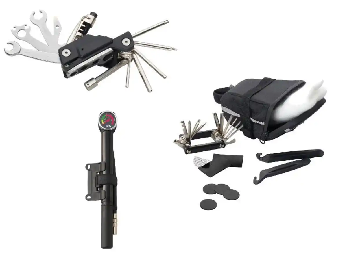 Bild 1 von CRIVIT Fahrrad Multifunktionstool/Untersatteltasche mit Werkzeug/Minipumpe mit Manometer