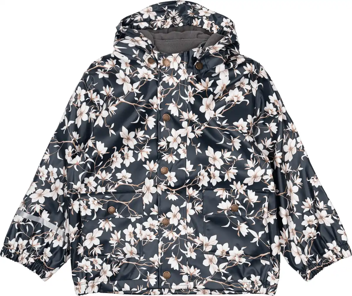 Bild 1 von Mikk-Line Regenjacke mit Blumen-Muster + Fleece-Futter, blau, Gr. 98/104