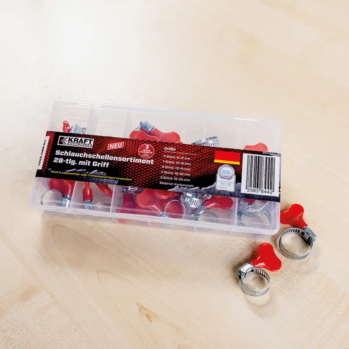 Bild 1 von Kraft Werkzeuge Schlauchschellen-Sortiment mit Griff 28-tlg.