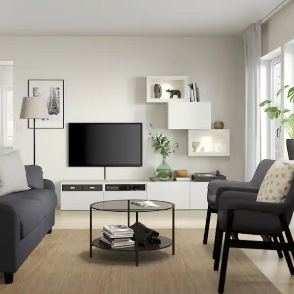 Bild 3 von BESTÅ TV-Komb. mit Vitrinentüren, weiß/Lappviken Klarglas weiß 240x42x190 cm