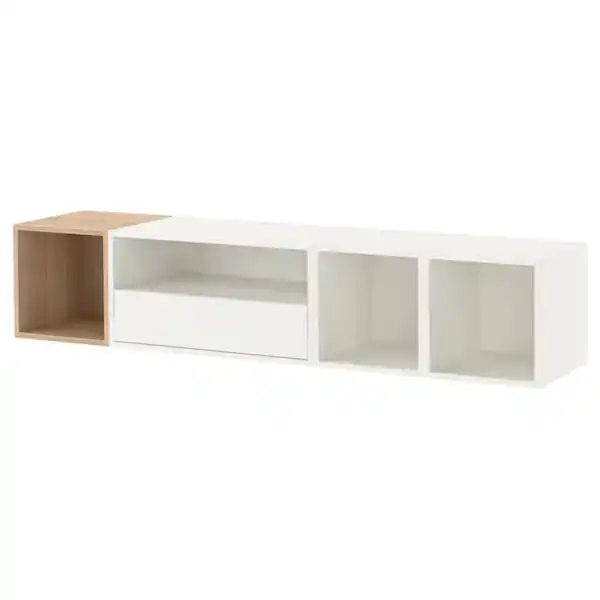 Bild 1 von EKET Mediaaufbewahrungskombination, weiß/Eiche weiß lasiert 175x35x35 cm