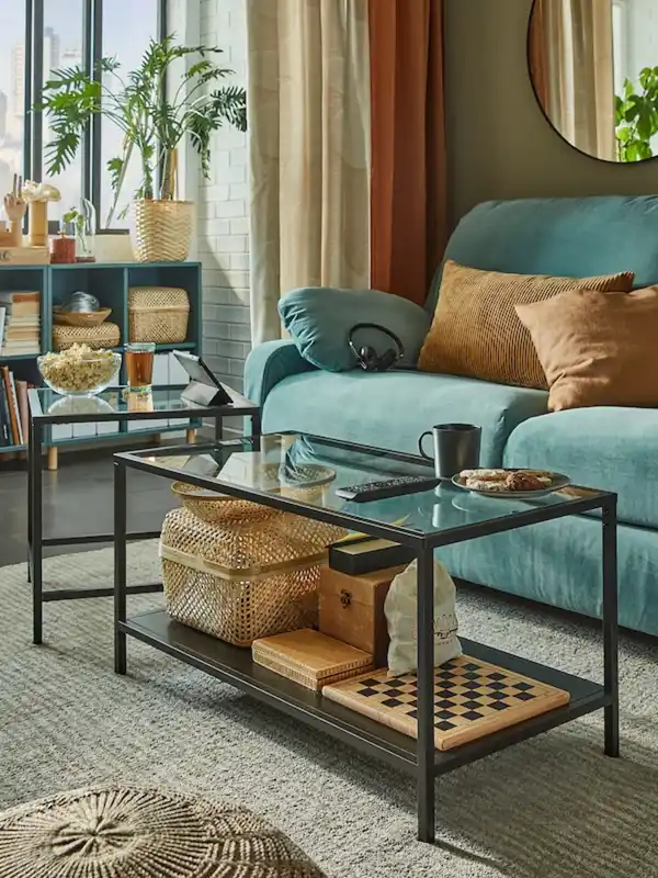 Bild 2 von VITTSJÖ Satztische 2 St., schwarzbraun/Glas 90x50 cm