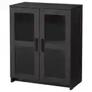 Bild 1 von BRIMNES Schrank mit Türen, Glas/schwarz 78x95 cm