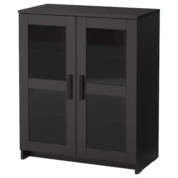 Bild 1 von BRIMNES Schrank mit Türen, Glas/schwarz 78x95 cm